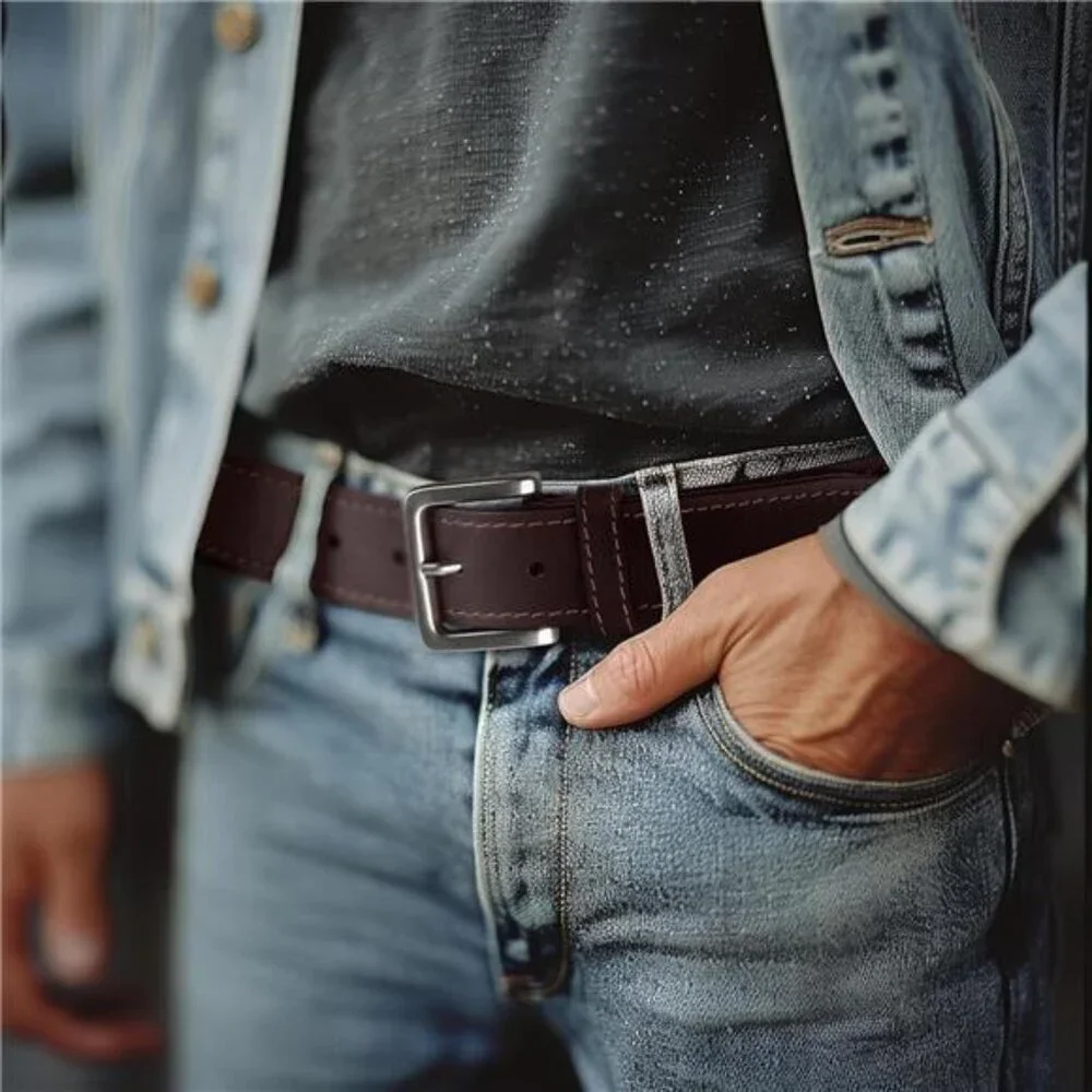 Mens Leather Belt Brown Casual Dress Jeans Rugged Classic Everyday Style